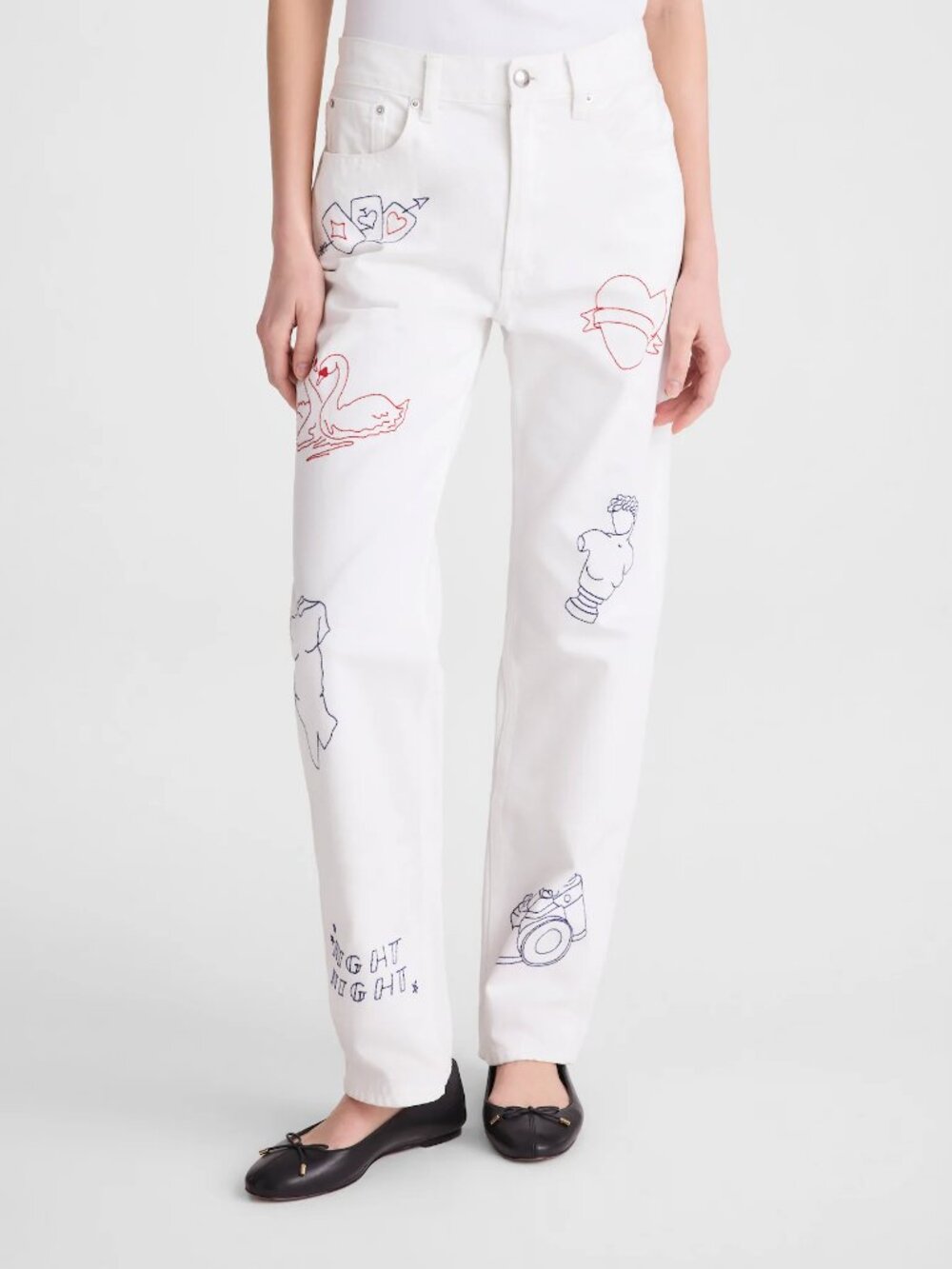 Madewell Embroidered Slim Boyfriend Tapered Leg Jeans White Size 26 NWT